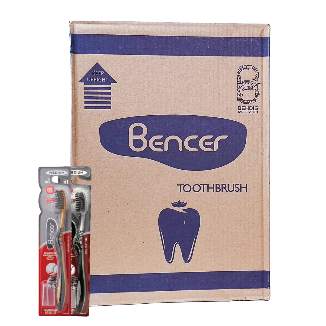 مسواک بنسر مدل پروفشنال ذغالی با برس متوسط بسته 144 عددی