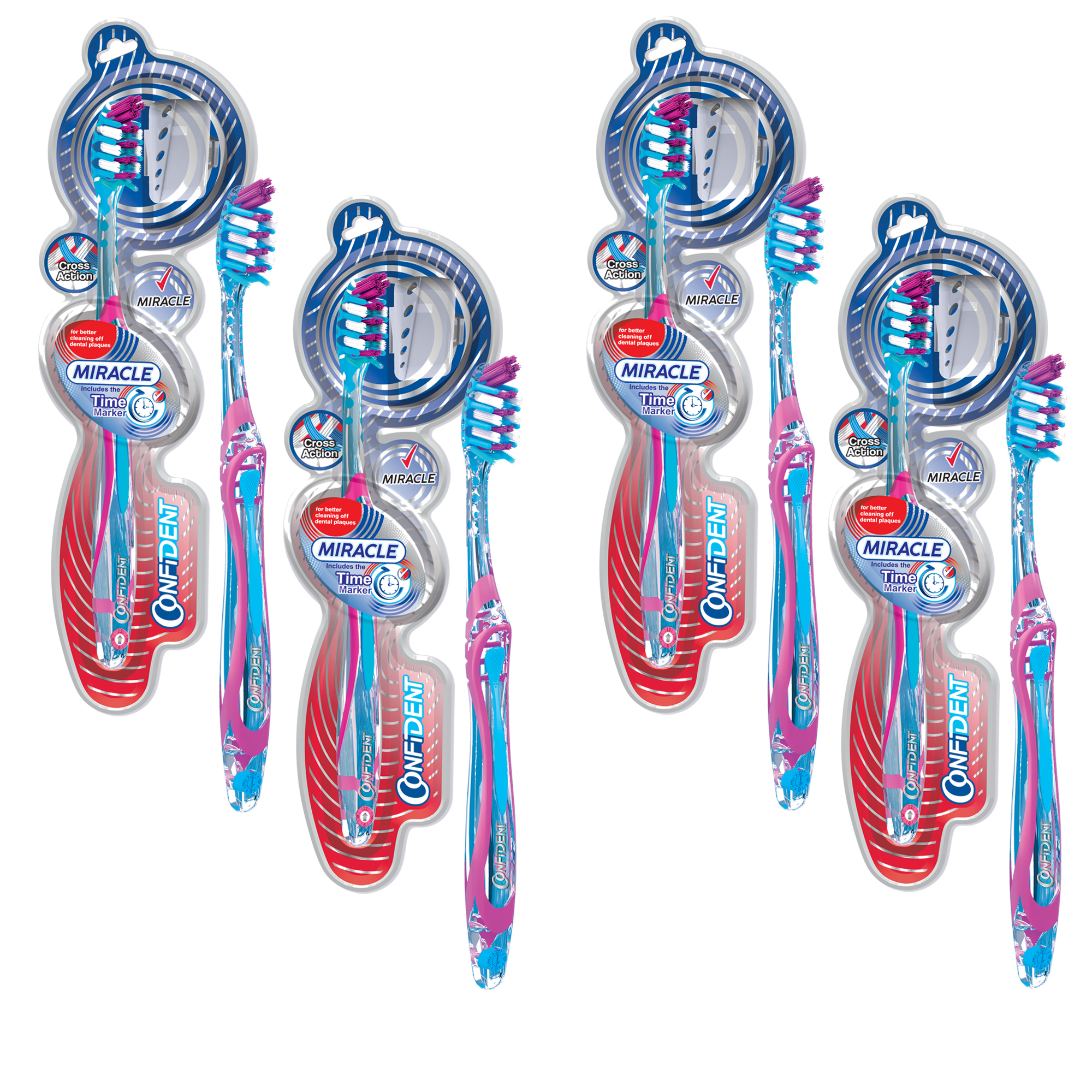 مسواک کانفیدنت مدل MIRACLE با برس متوسط بسته چهار عددی