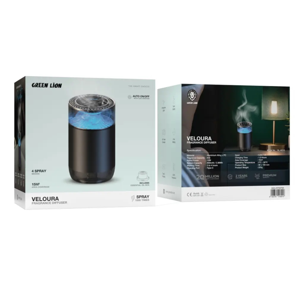 خوشبوکننده هوا گرین لاین مدل Green Lion Veloura Fragrance Diffuser GNVLRFRDFBK رایحه دلخواه بدون اسانس حجم 200 میلی لیتر