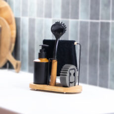 مخزن مایع ظرفشویی کلبه مدل استند دار به همراه فرچه، اسکاچ و دستمال نظافت