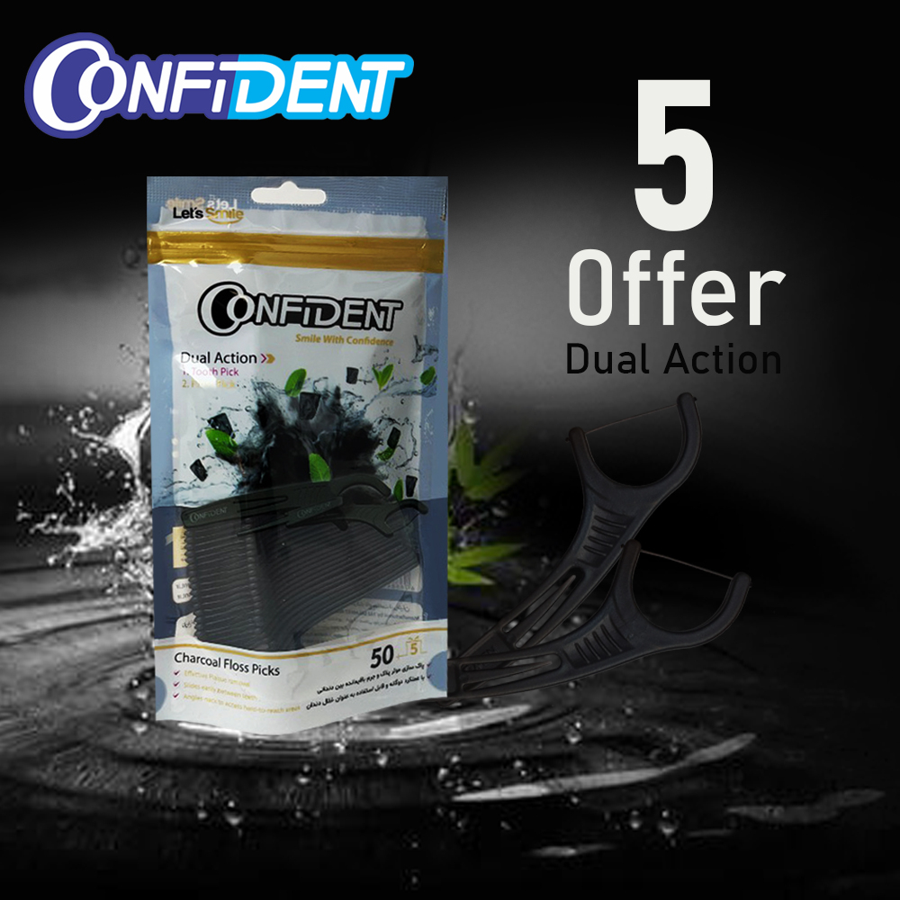 نخ دندان کانفیدنت مدل ذغالی کمانی مجموعه 10 عددی