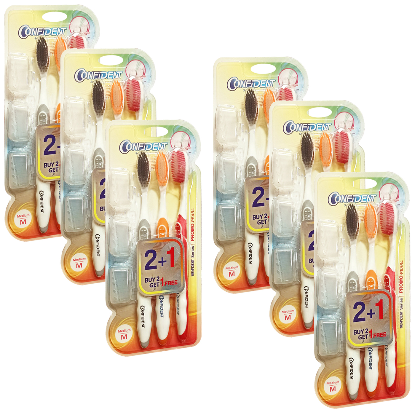 مسواک کانفیدنت مدل PROMO PEARL  با برس متوسط مجموعه 6 عددی