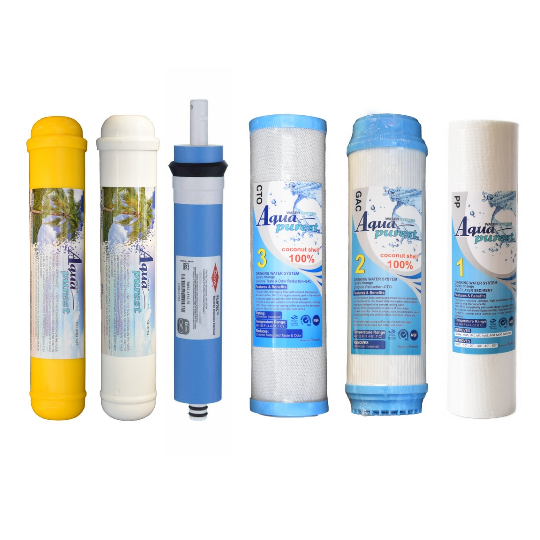 فیلتر دستگاه تصفیه کننده آب آکوا پیورست مدل PAC-NEW06 مجموعه 5 عددی به همراه فیلتر فیلمتک مدل 001