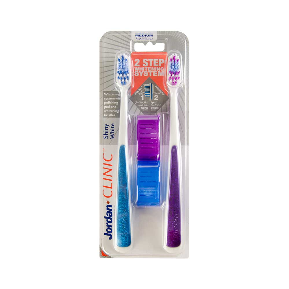 مسواک جردن مدل کلینیک شاینی با برس متوسط بسته 2 عددی