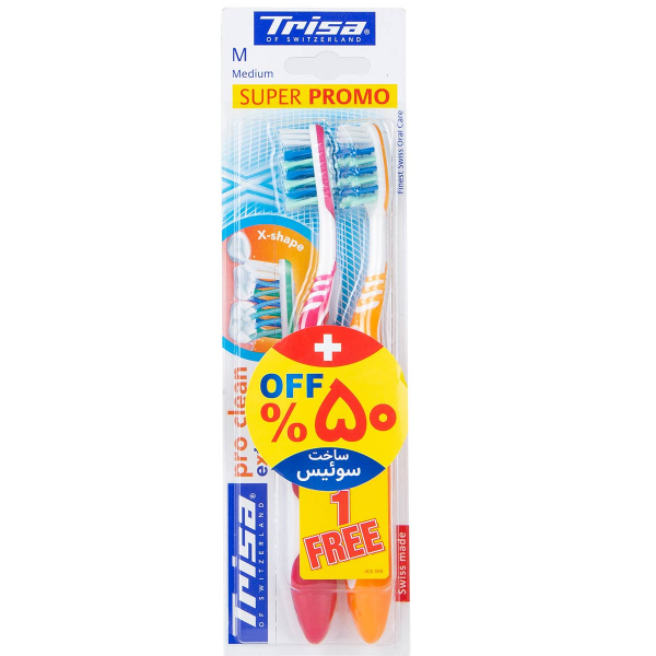 مسواک تریزا مدل pro clean extra با برس متوسط بسته 2 عددی