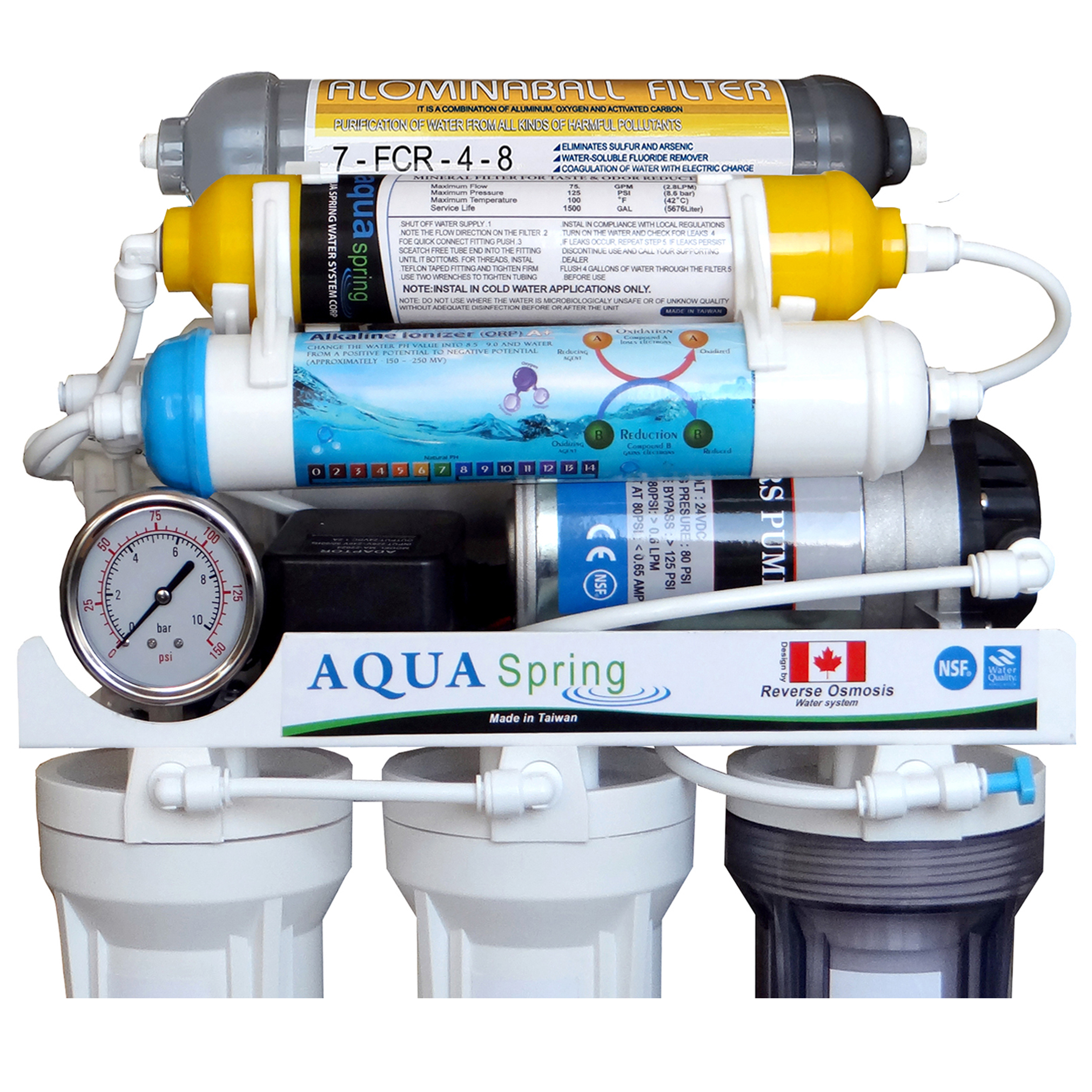 دستگاه تصفیه کننده آب آکوآ اسپرینگ مدل RO-NF7100 به همراه فیلتر تصفیه آب مجموعه 3 عددی