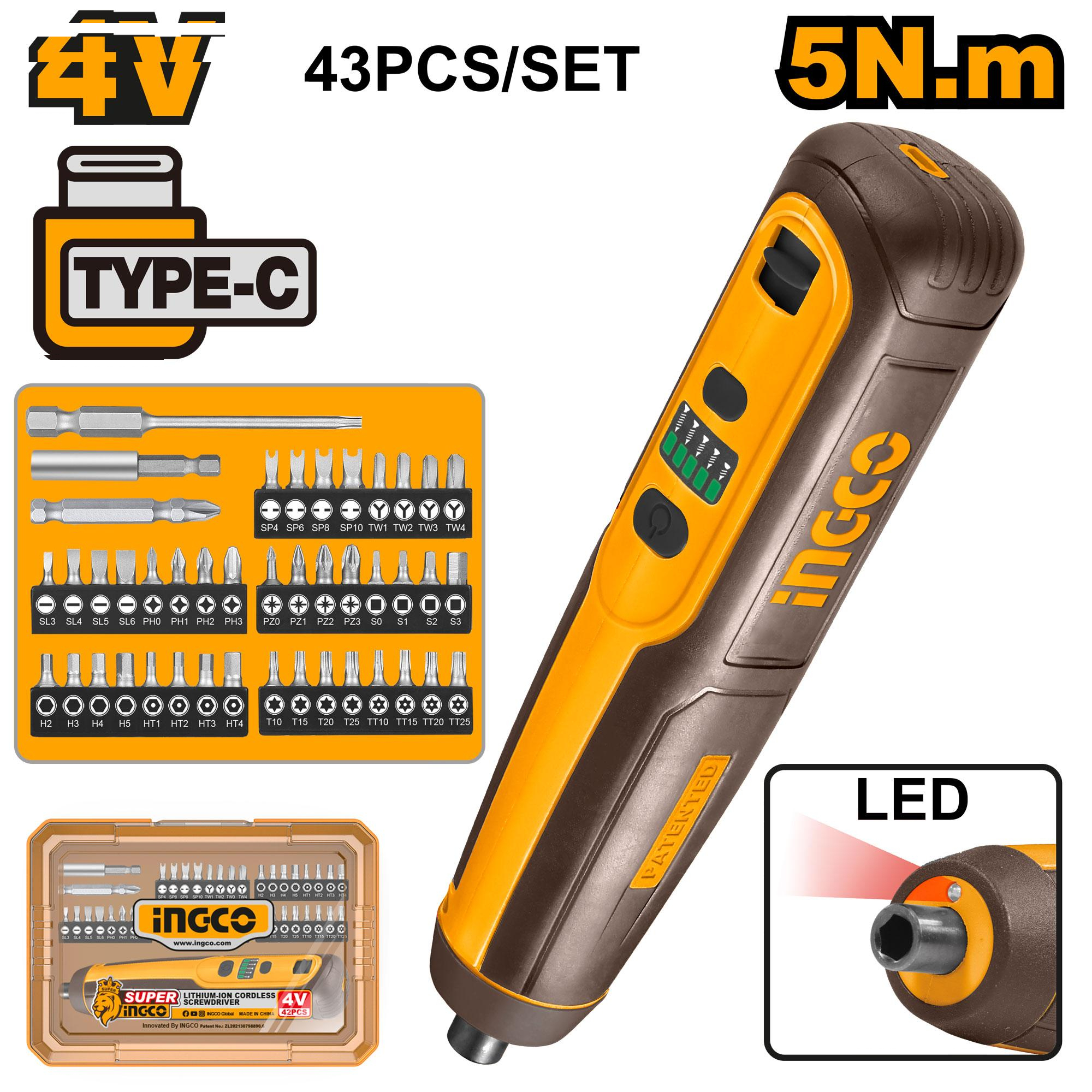 پیچ گوشتی شارژی اینکو مدل CSDLI04062 مجموعه 43 عددی