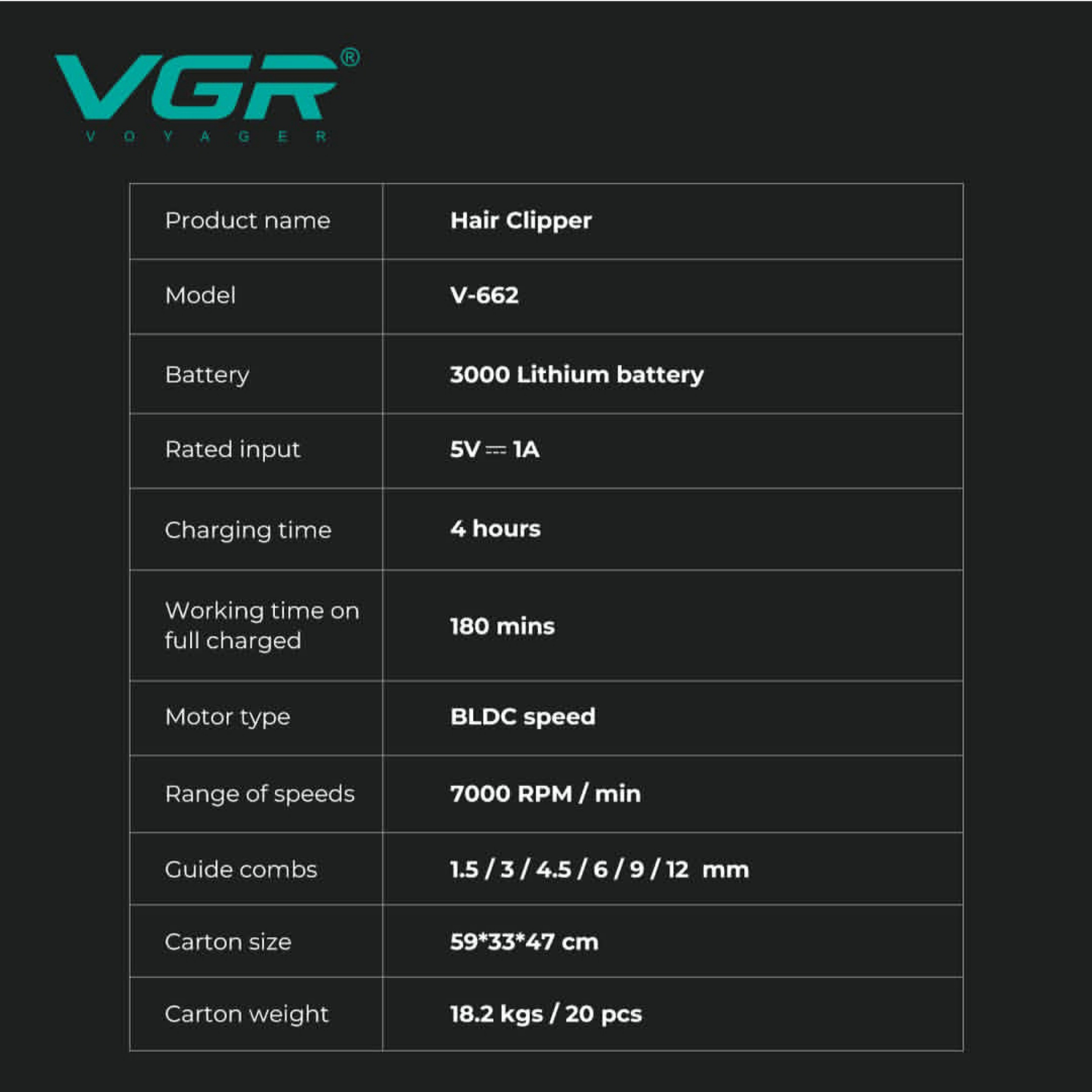 ماشین اصلاح موی سر و صورت شارژی وی جی ار مدل V-662