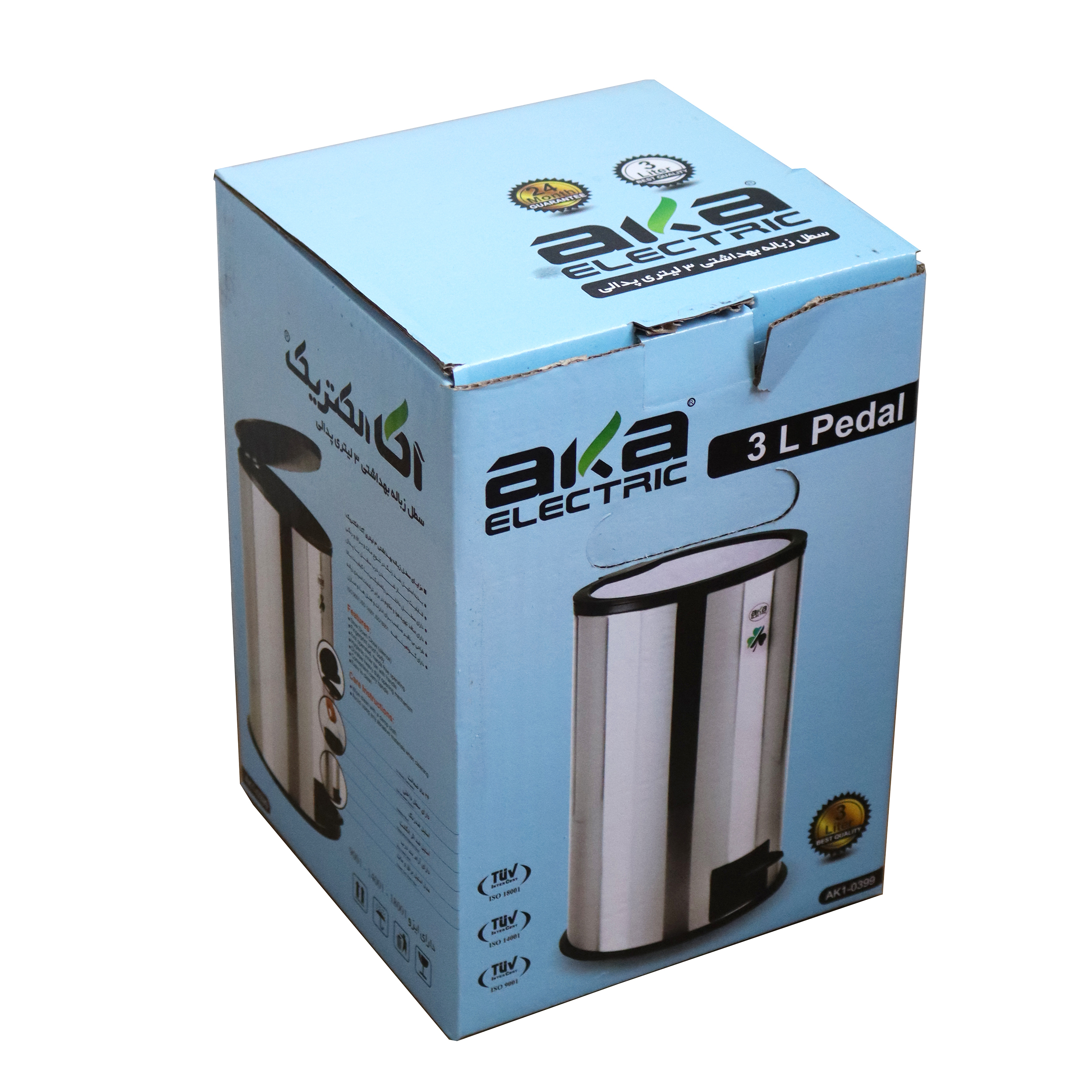 سطل زباله پدالی آکا الکتریک مدل آینه ای کد YP-SADE-03L ظرفیت 3 لیتری