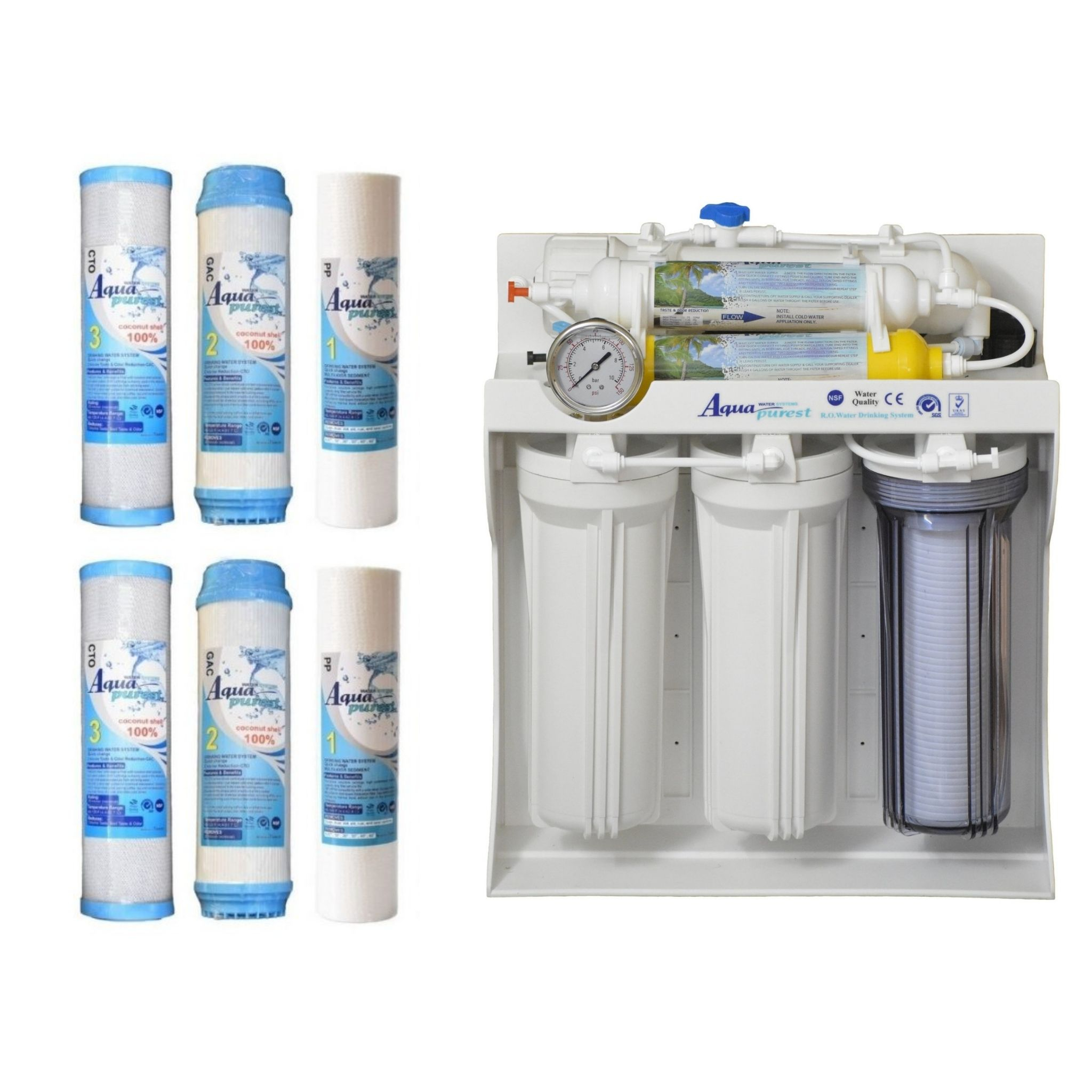دستگاه تصفیه کننده آب آکوا پیورست مدل RO SYSTEM 609 به همراه فیلتر تصفیه آب مجموعه 6 عددی