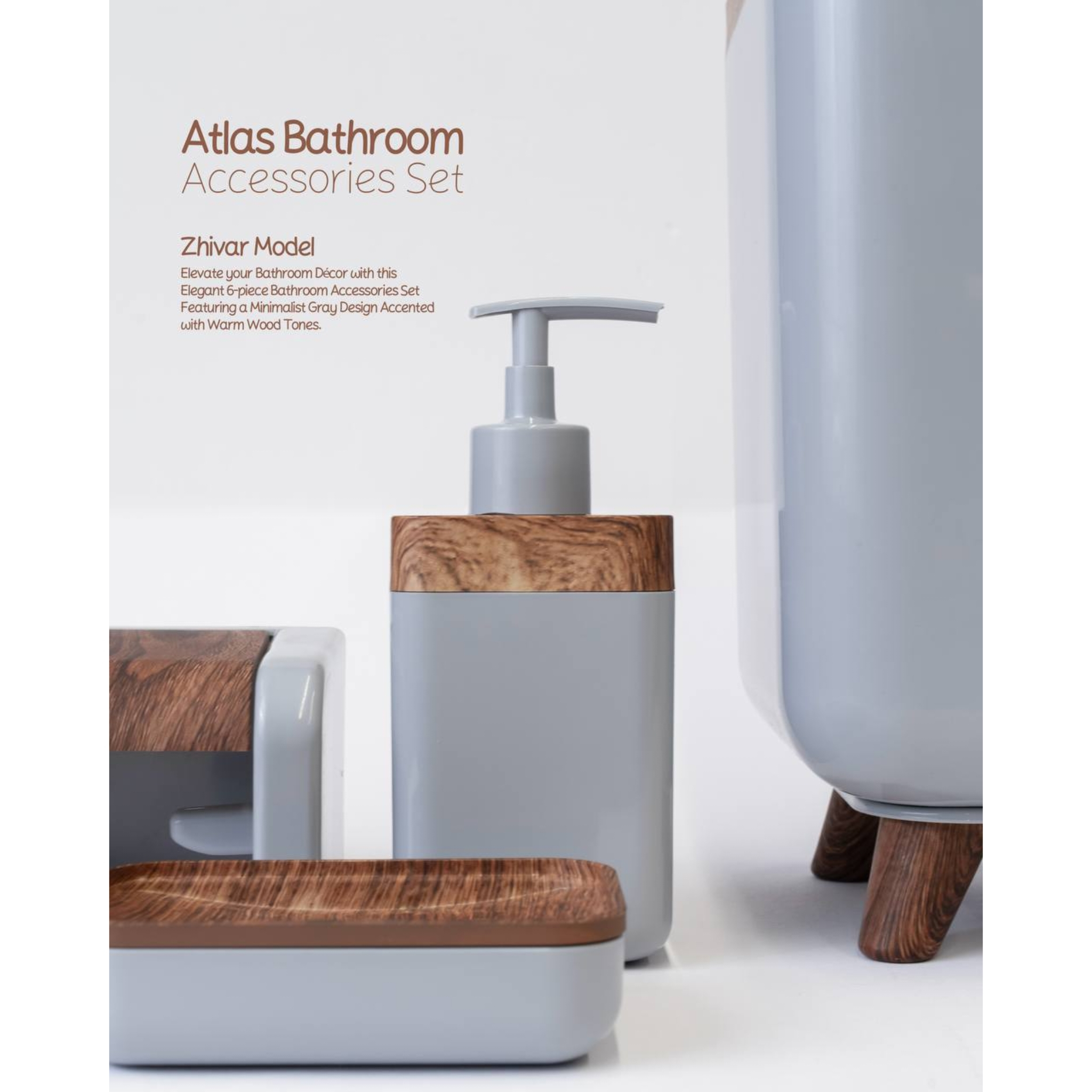 ست سرویس بهداشتی 6 تکه اطلس مدل چوب ژیوار