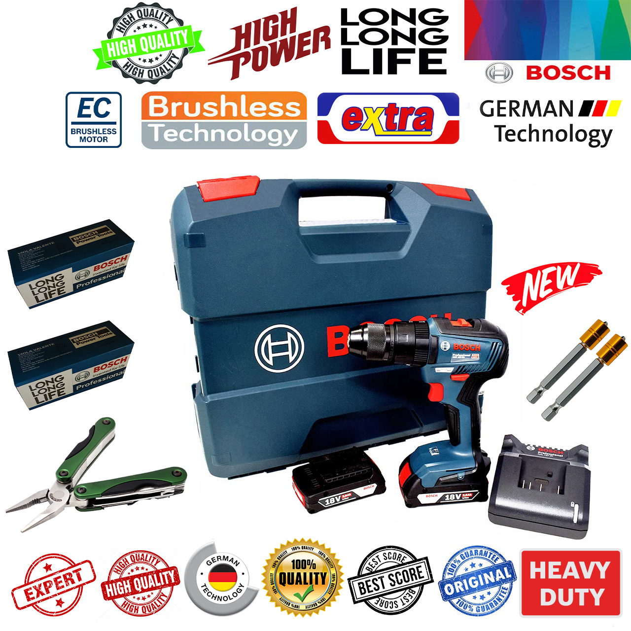 پیچ گوشتی شارژی چکشی بوش مدل هوشمند بدون ذغال کد 18V-50