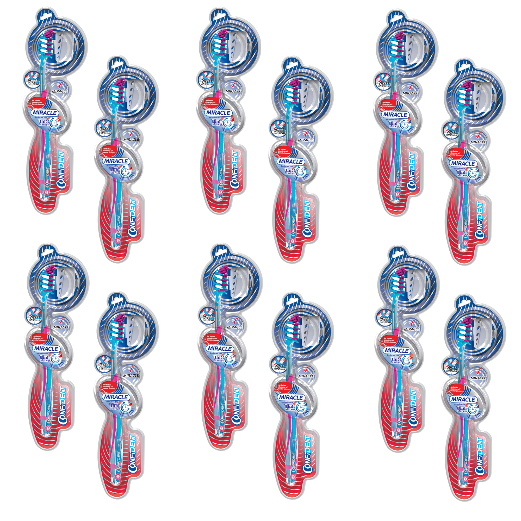 مسواک کانفیدنت مدل MIRACLE با برس متوسط بسته دوازده عددی