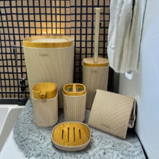 ست سرویس بهداشتی 6 پارچه کنتراست مدل روما شیاردار چوب