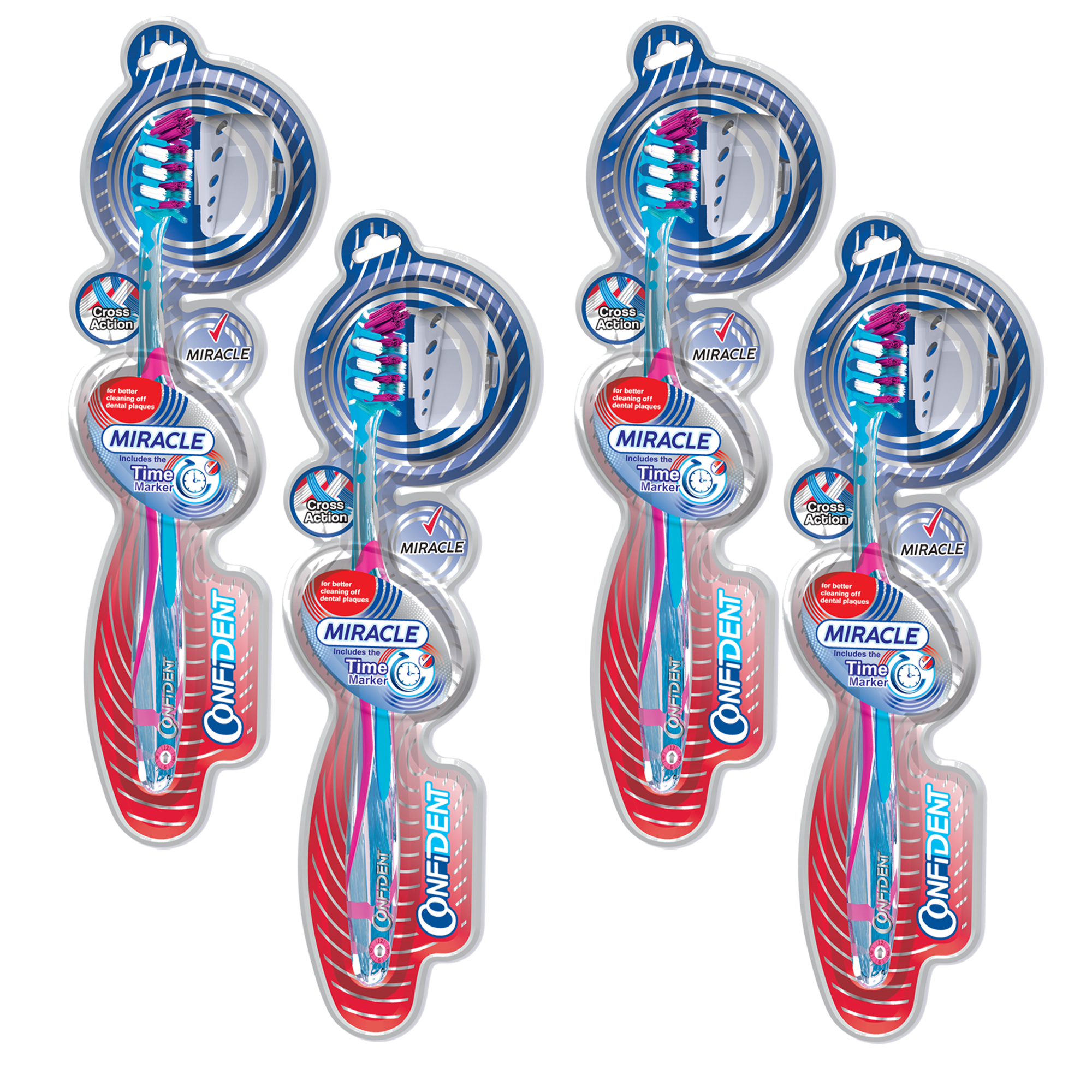 مسواک کانفیدنت مدل MIRACLE با برس متوسط بسته چهار عددی