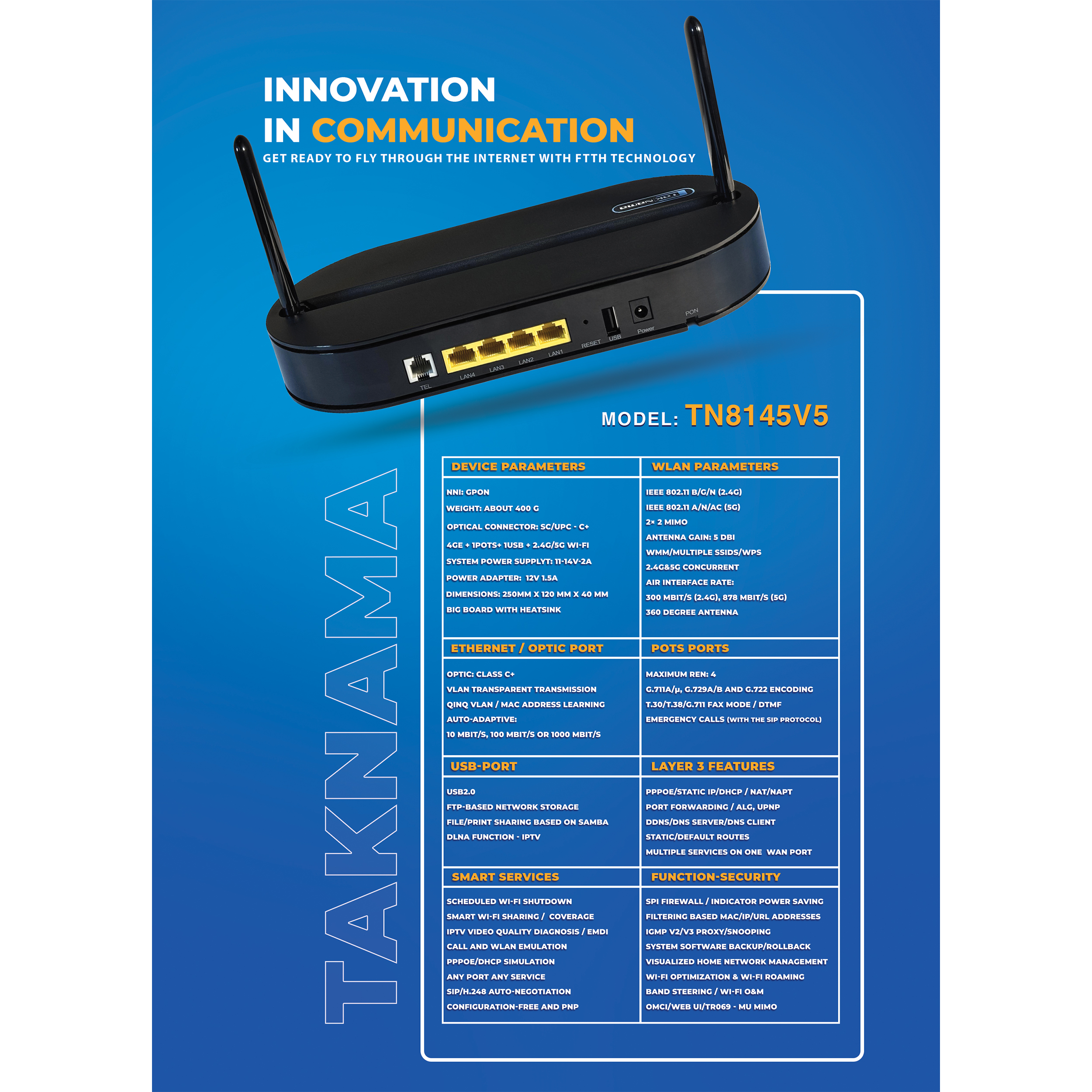 مودم روتر فیبرنوری Gpon-ONT تک نما مدل TN8145V5
