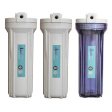 فیلتر دستگاه تصفیه آب آکوا پیورست مدل FL-03 مجموعه 3 عددی به همراه هوزینگ دستگاه تصفیه کننده آب مدل 10INCH مجموعه 3 عددی