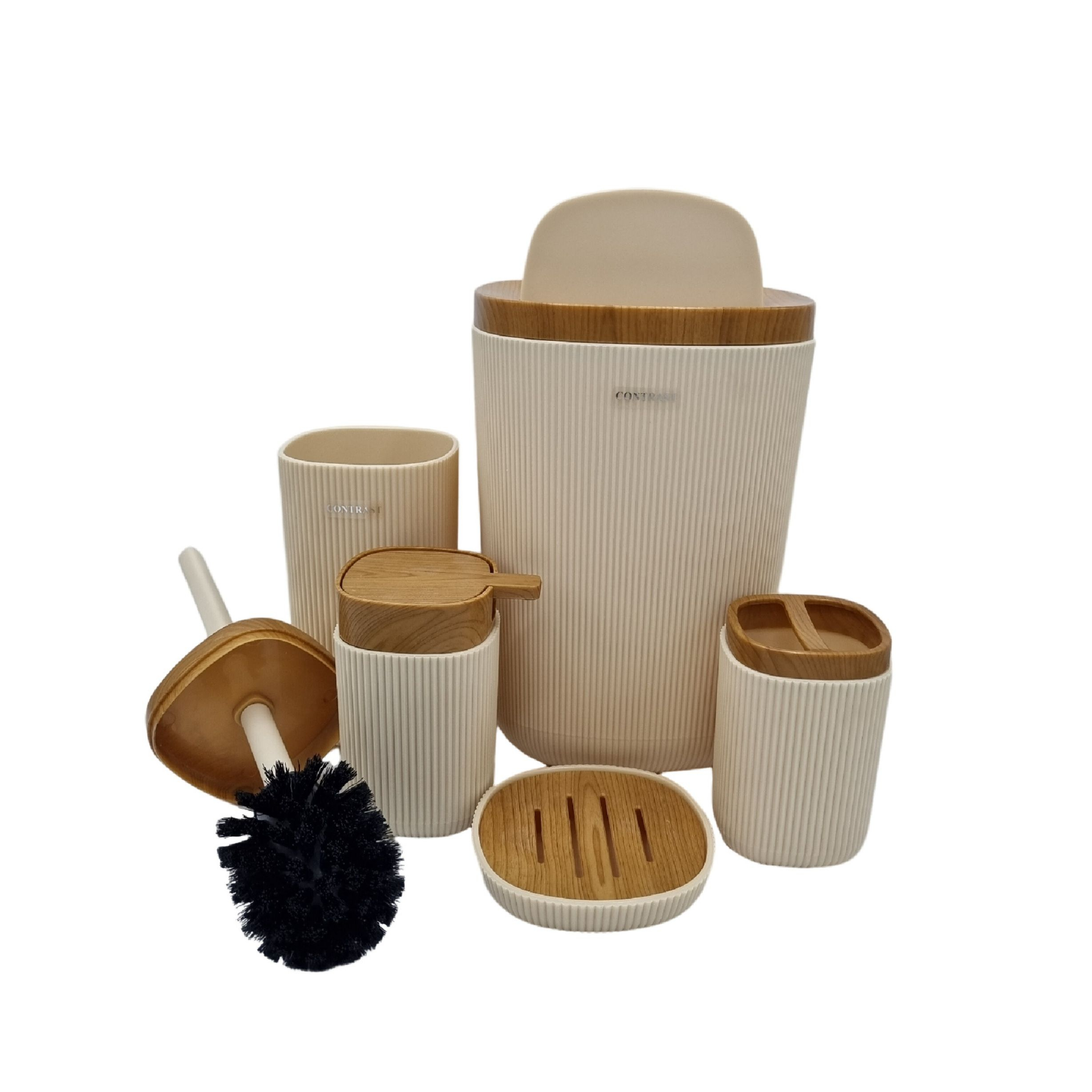 ست سرویس بهداشتی پنج پارچه کنتراست مدل روما 7900 طرح چوب