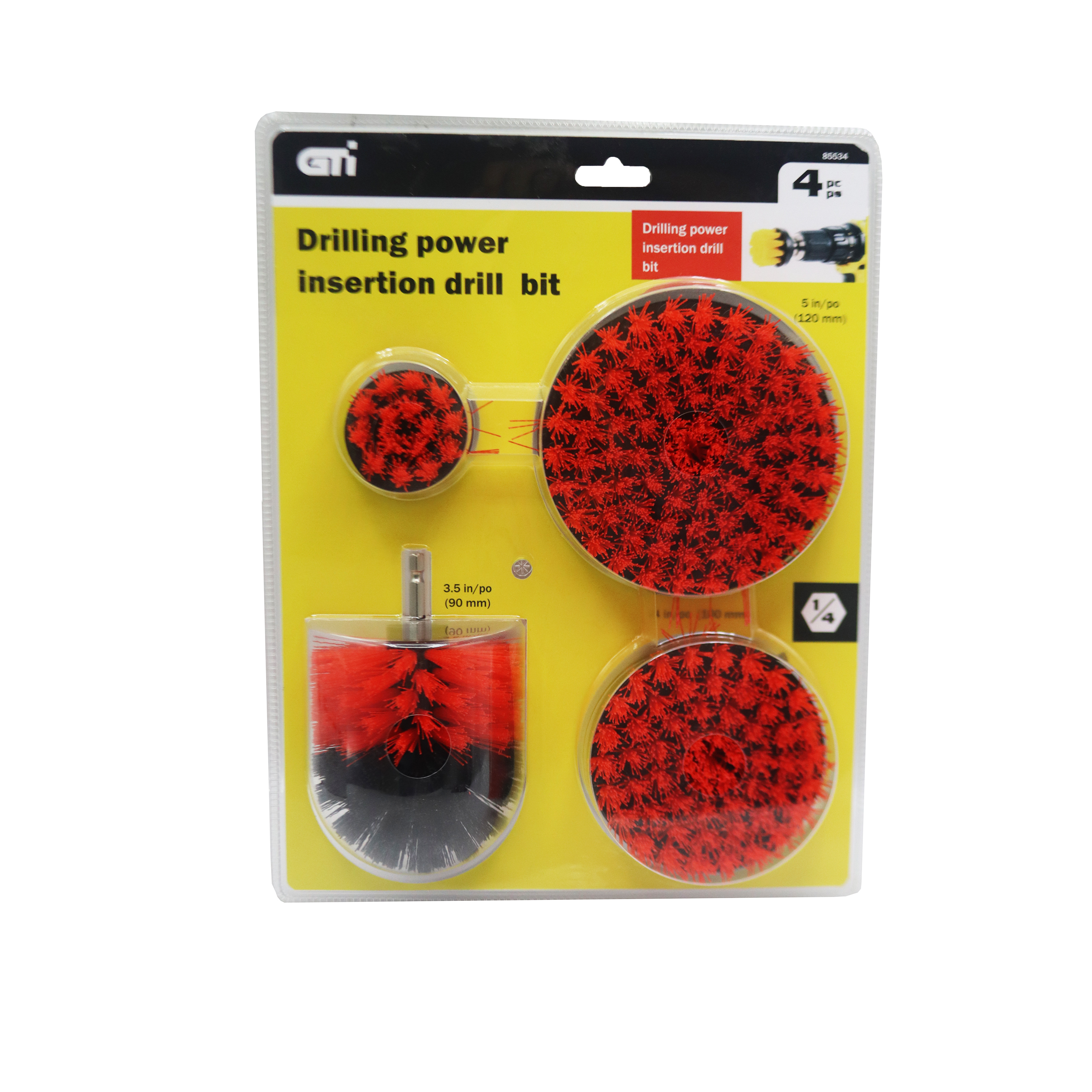 فرچه مبل شوی سر دریلی جی تی آی مدل YP-85534/2-3.5-4/5INCH مجموعه 4 عددی