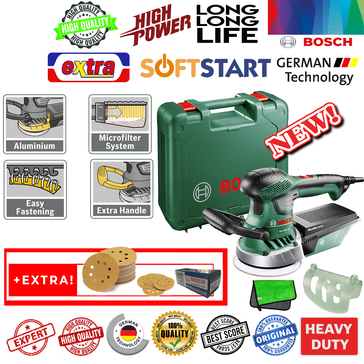 دستگاه سنباده دو کاره لرزان بوش مدل 125mm - PEX-400 Advanced