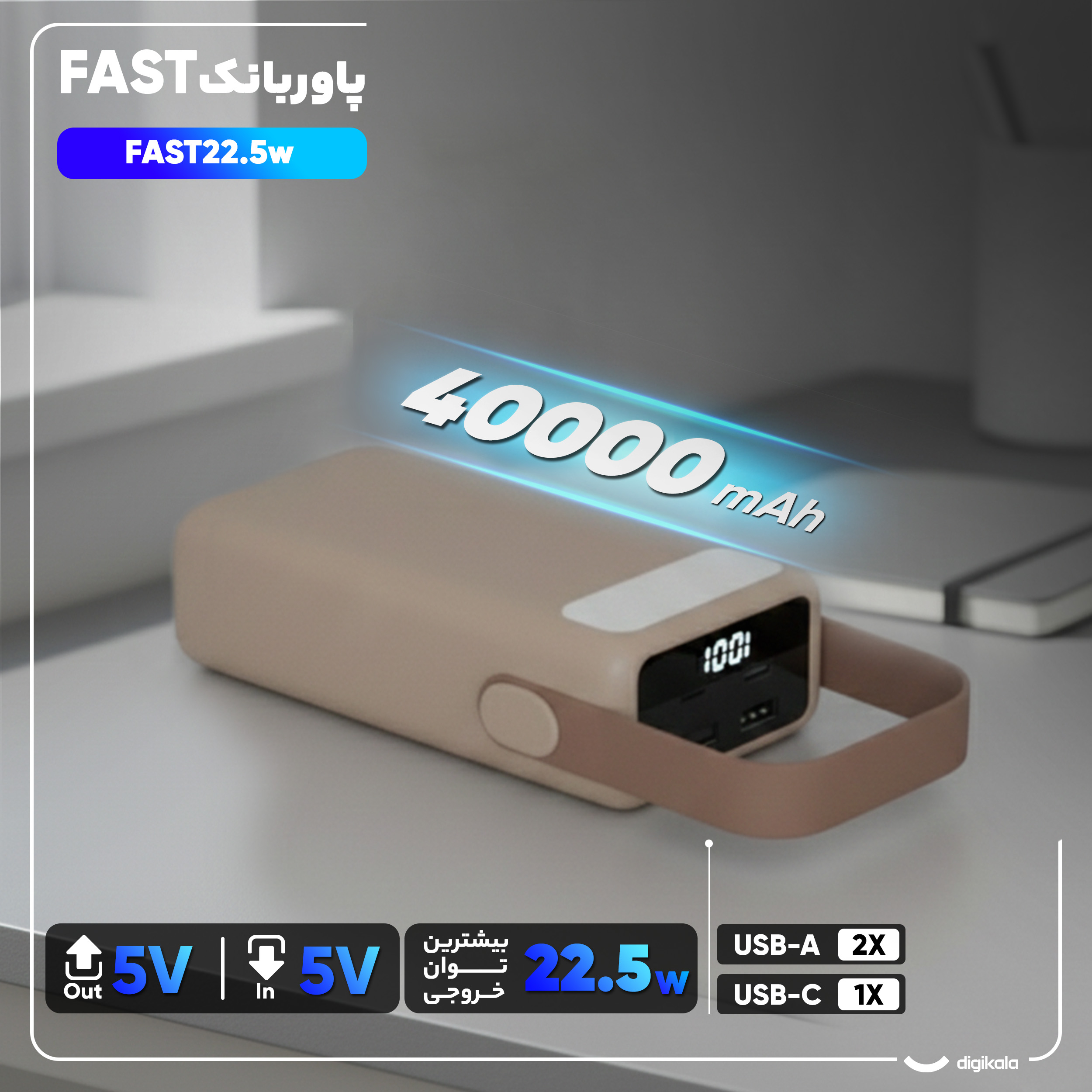 پاوربانک 22.5 وات مدل 002 ظرفیت 40000 میلی آمپر ساعت