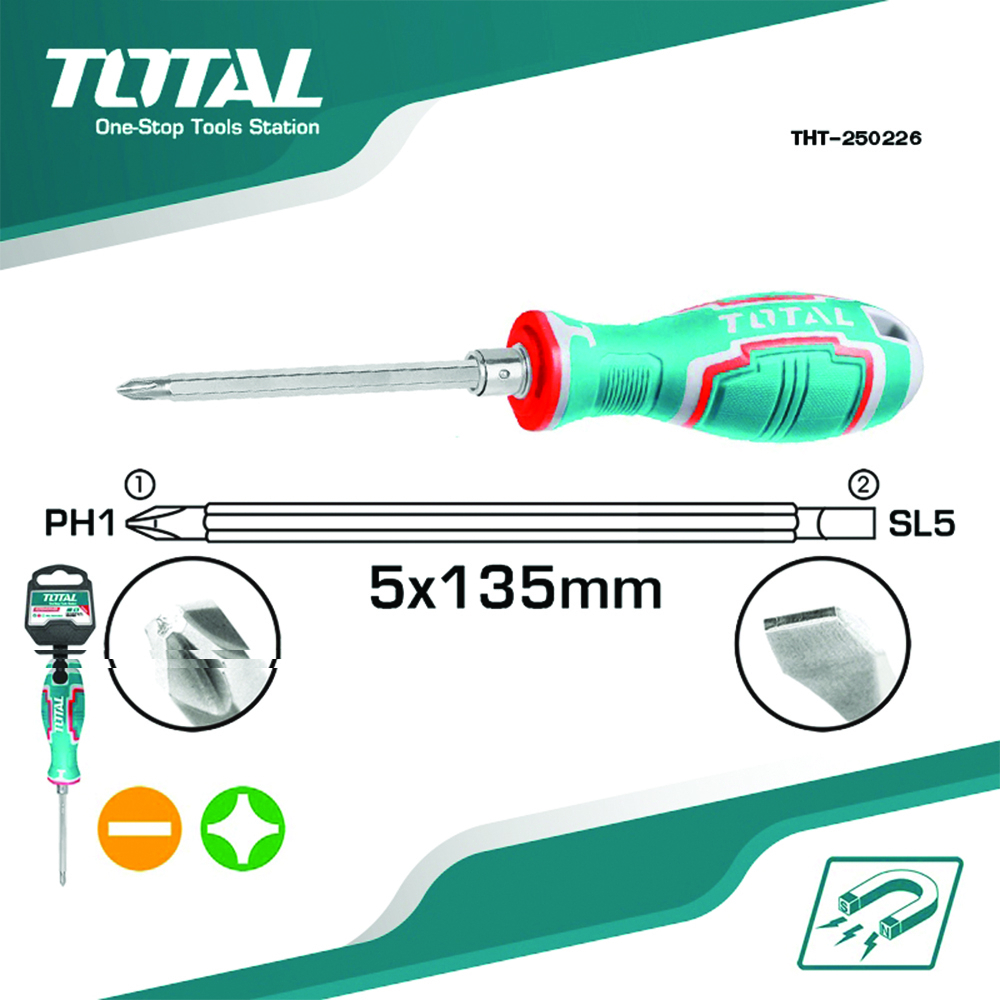 پیچ گوشتی یک سر چهارسو یک سر دو توتال مدل THT-250226 سایز 250 میلی متر