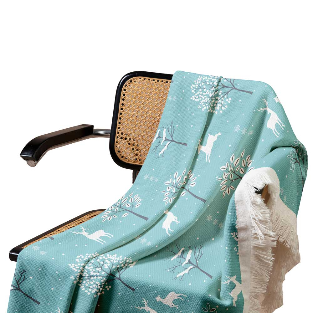 شال مبل طرح زمستان و گوزن کد Q2SH1067 سایز 98x180 سانتی متر