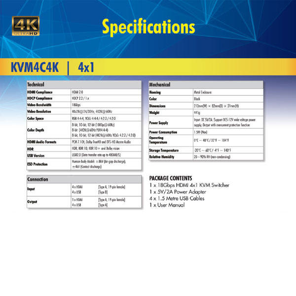 سوییچ چهار پورت HDMI KVM مدل FN-K241