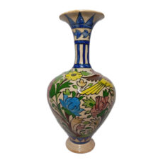 گلدان سفالی شیپوری طرح گل و مرغ کد 030