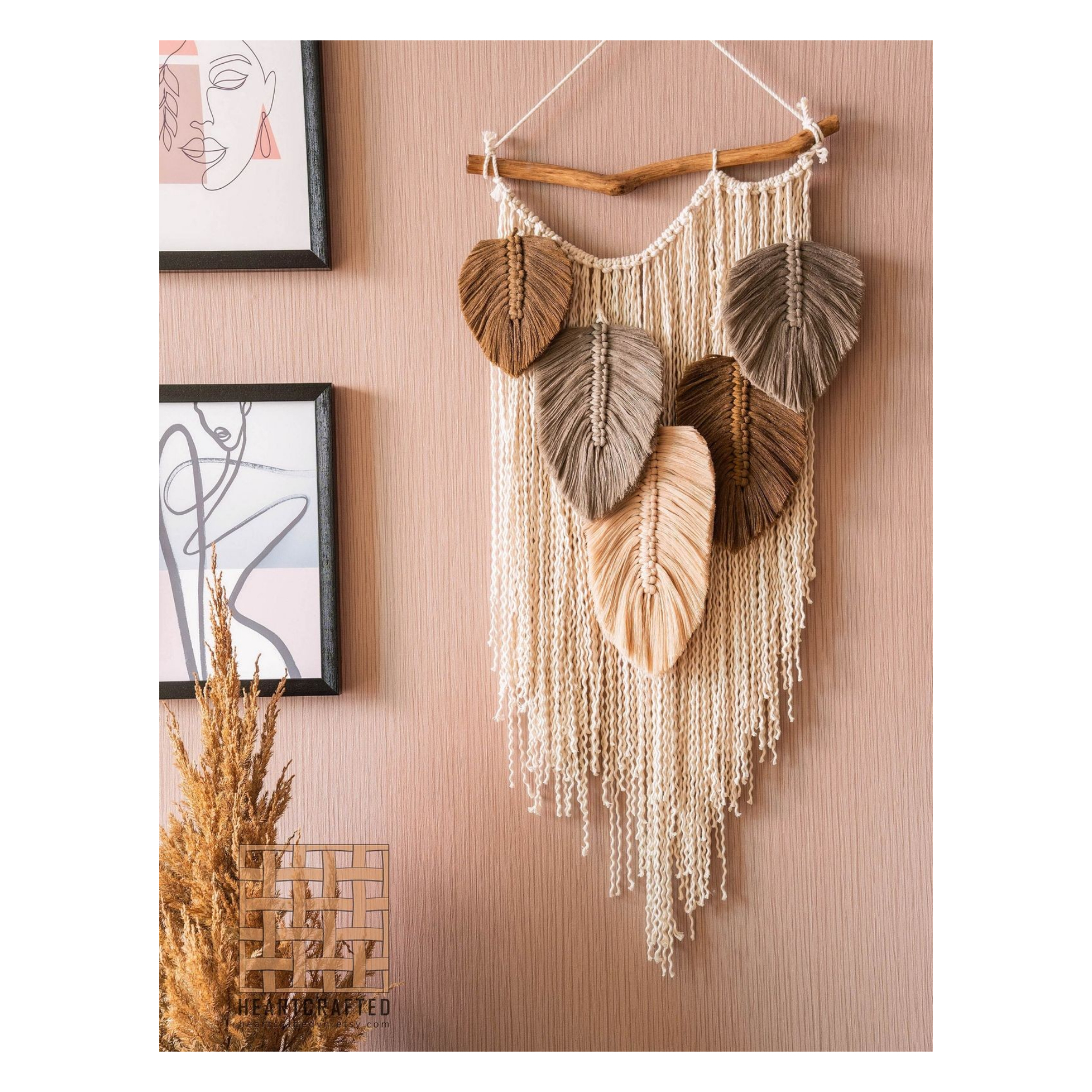 آویز بافتنی مدل برگ مکرومه طرح بهار