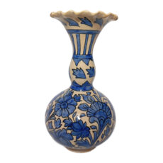 گلدان سفالی شیپوری طرح گل و مرغ کد 022