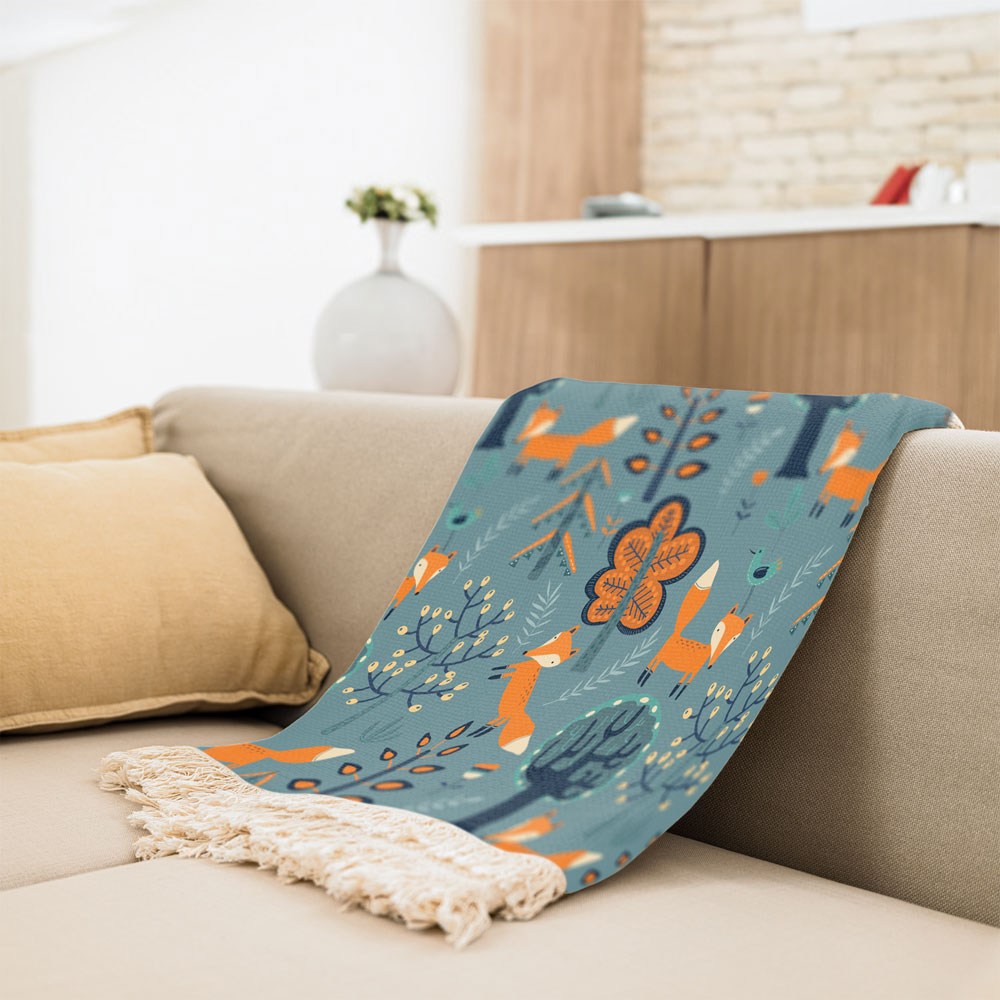 شال مبل طرح روباه بازیگوش کد Q2SH1054 سایز 98x180 سانتی متر