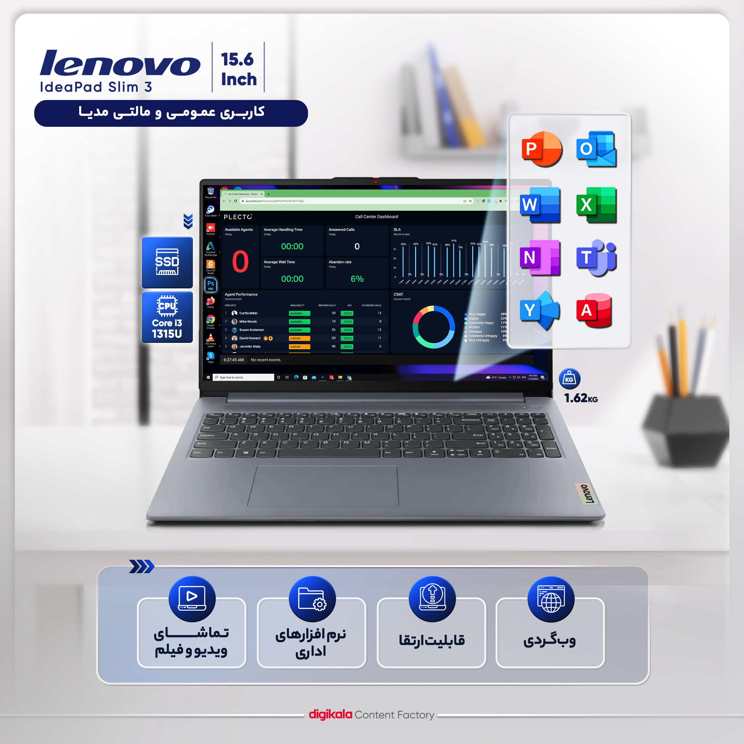 لپ تاپ 15.6 اینچی لنوو مدل IdeaPad Slim 3 15IRU8-i3 1315U-8GB LPDDR5-512GB SSD-TN