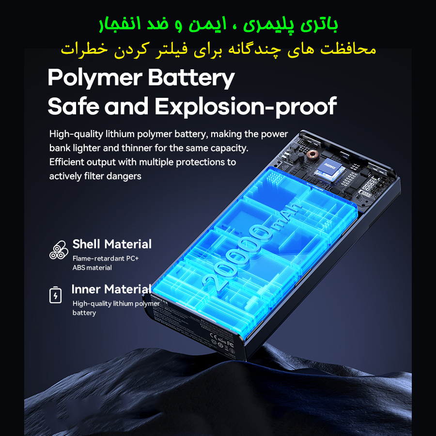 پاوربانک 22.5 وات ریمکس مدل RPP-450 22.5W ظرفیت 20000 میلی آمپر ساعت