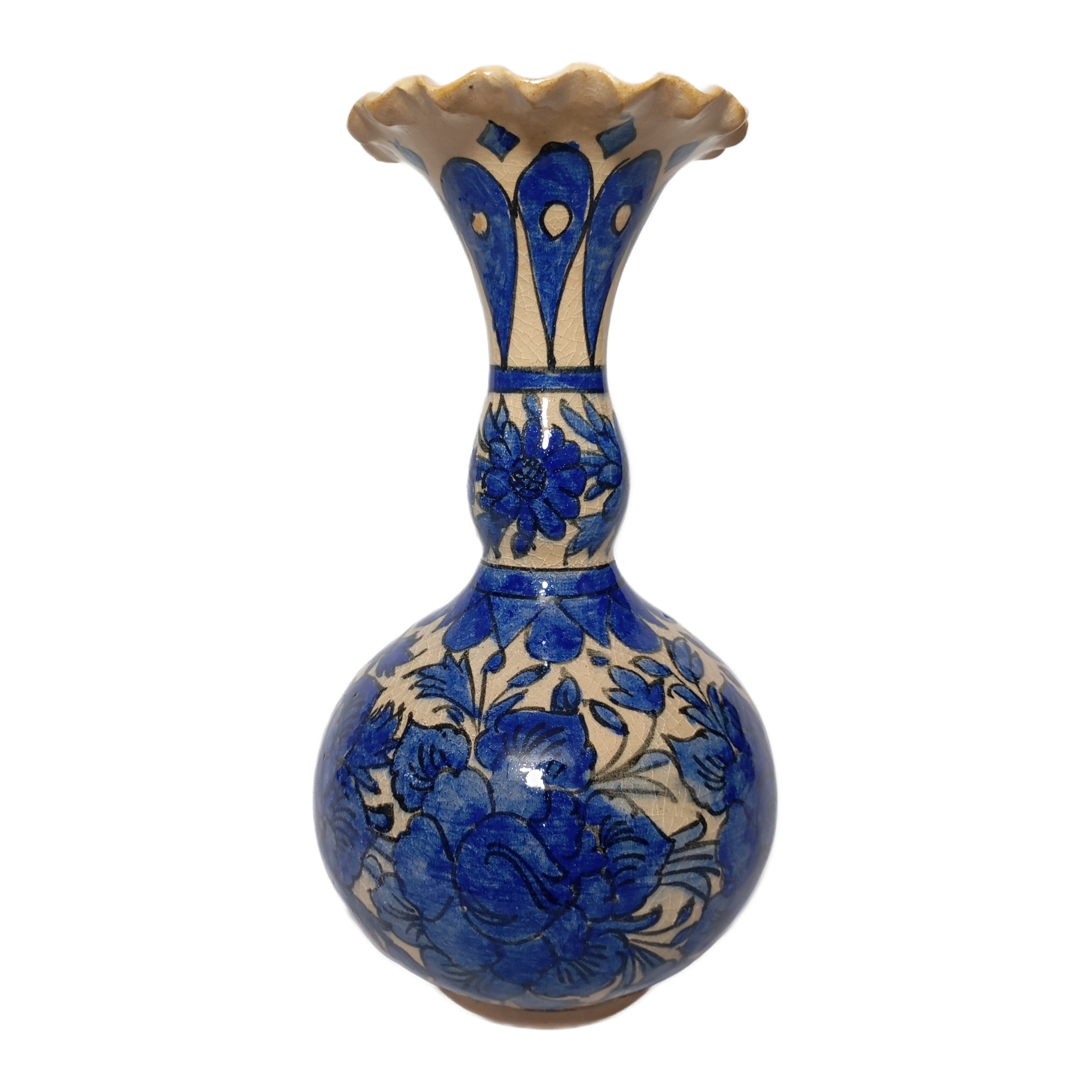 گلدان سفالی شیپوری طرح گل و مرغ کد 025