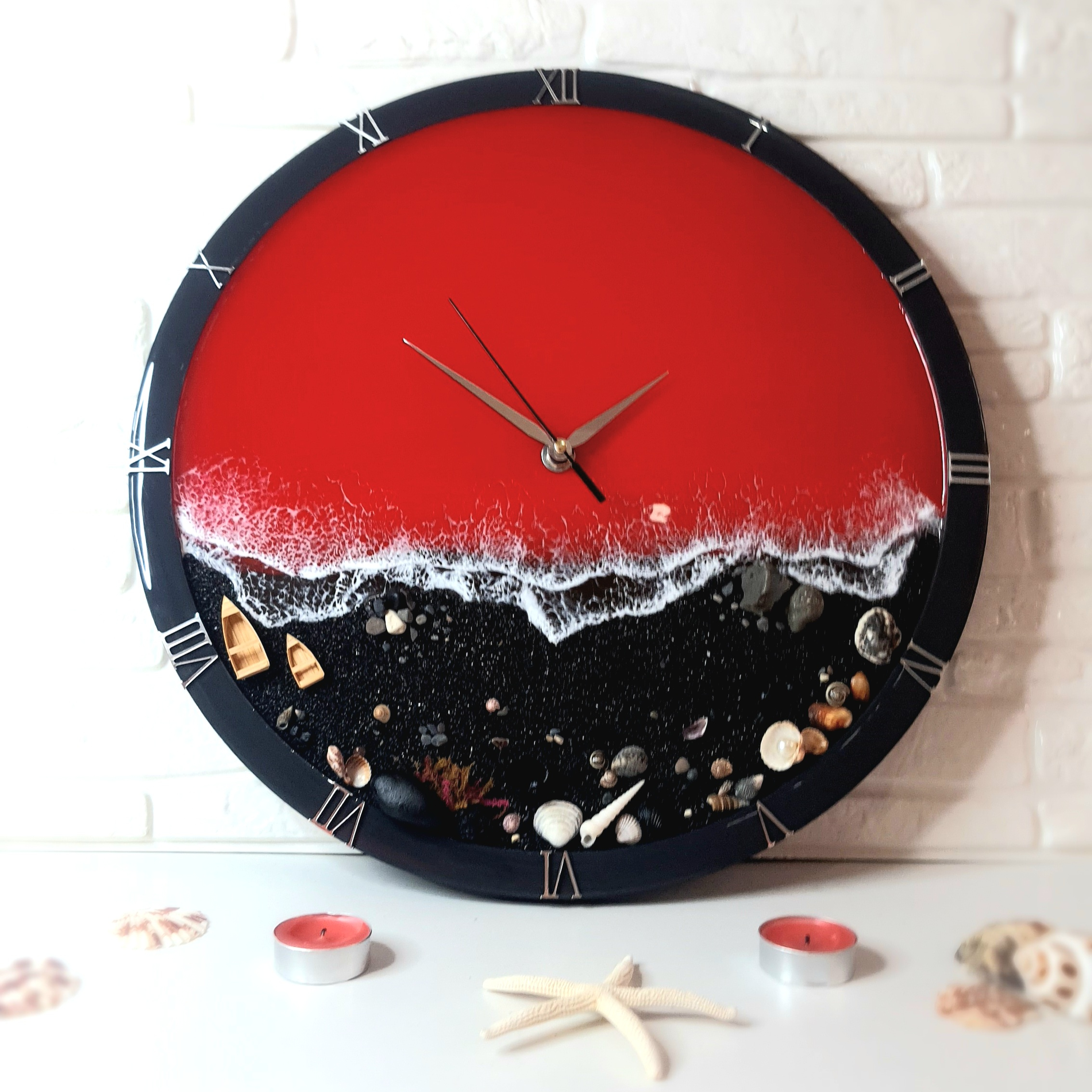 ساعت دیواری رزینی طرح دریا