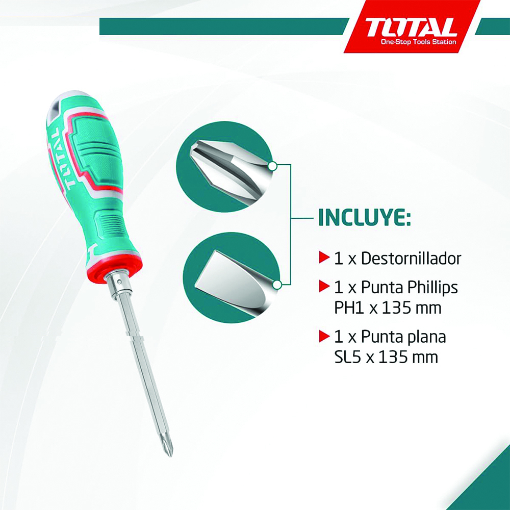 پیچ گوشتی یک سر چهارسو یک سر دو توتال مدل THT-250226 سایز 250 میلی متر