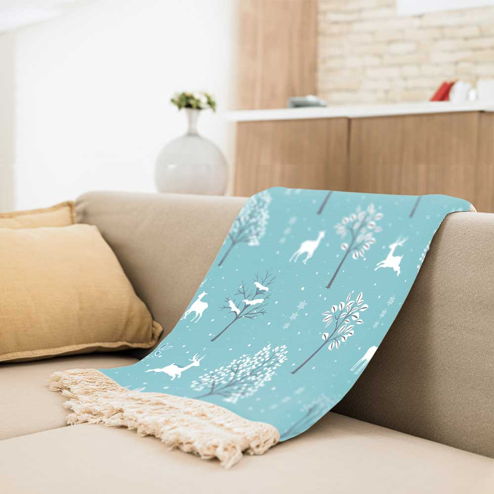 شال مبل طرح زمستان و گوزن کد Q2SH1067 سایز 98x180 سانتی متر