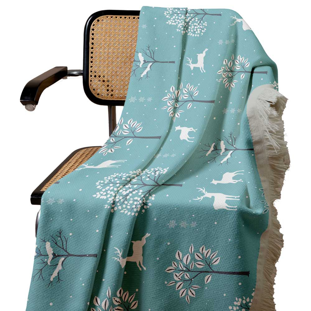 شال مبل طرح زمستان و گوزن کد Q2SH1067 سایز 98x180 سانتی متر