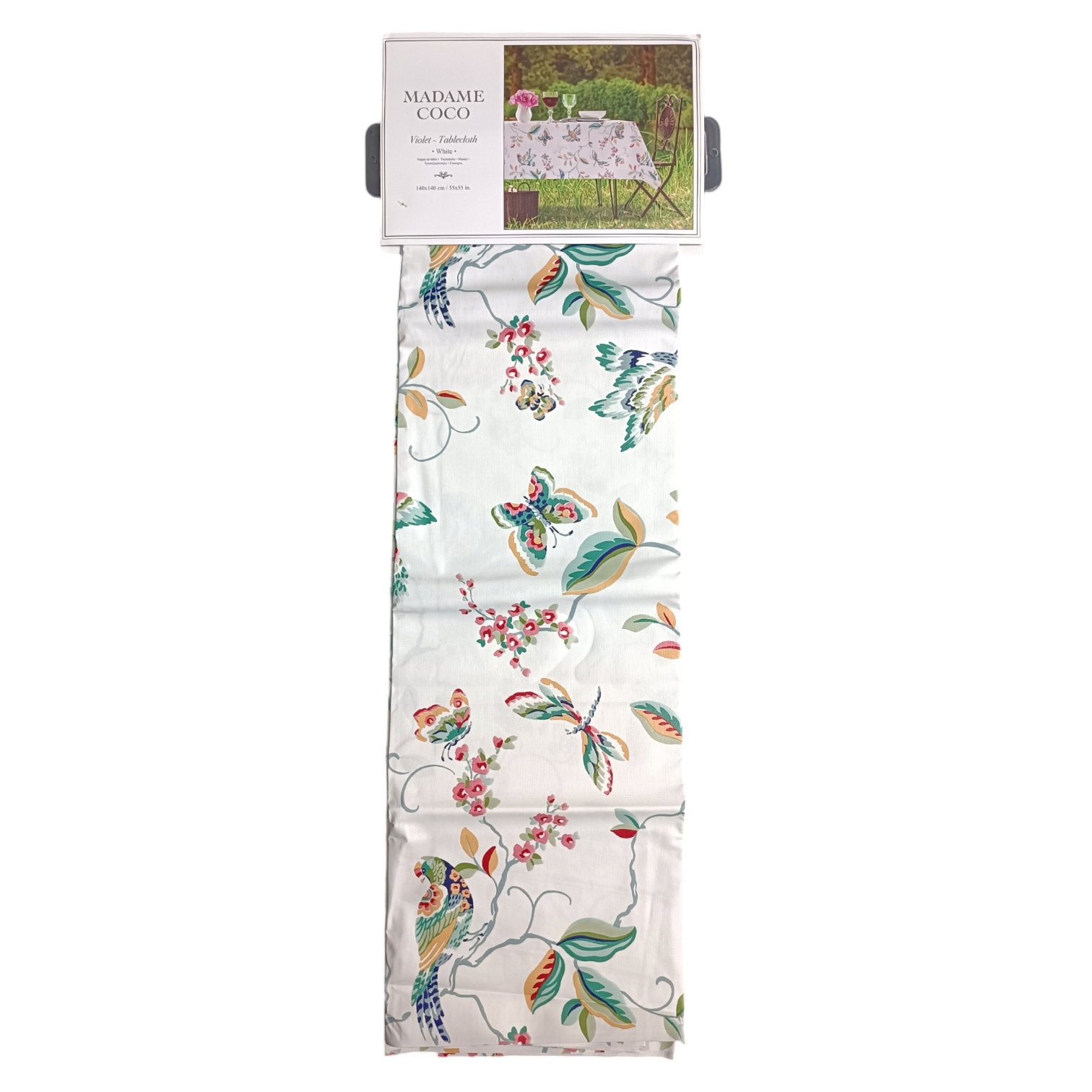 رومیزی مادام کوکو مدل Violet Beyaz Square سایز 140x140 سانتیمتر