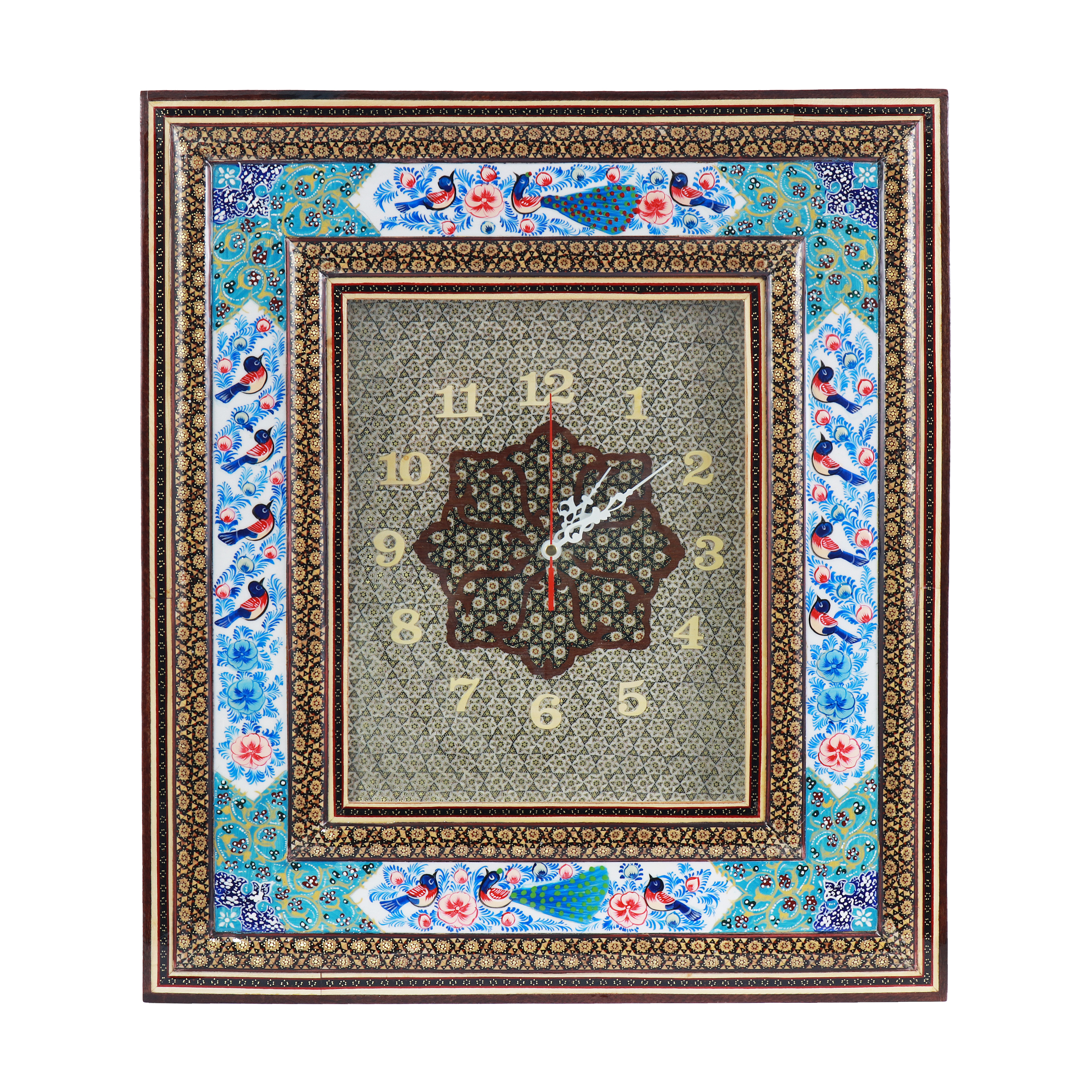ساعت دیواری خاتم کاری مدل نقاشی گل و مرغ کد 3024