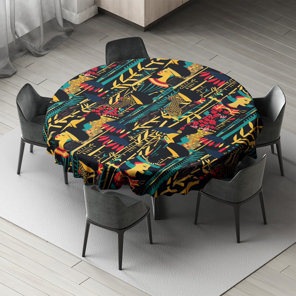 رومیزی مدل گرد مخمل طرح آفریقایی مدرن کد 11027