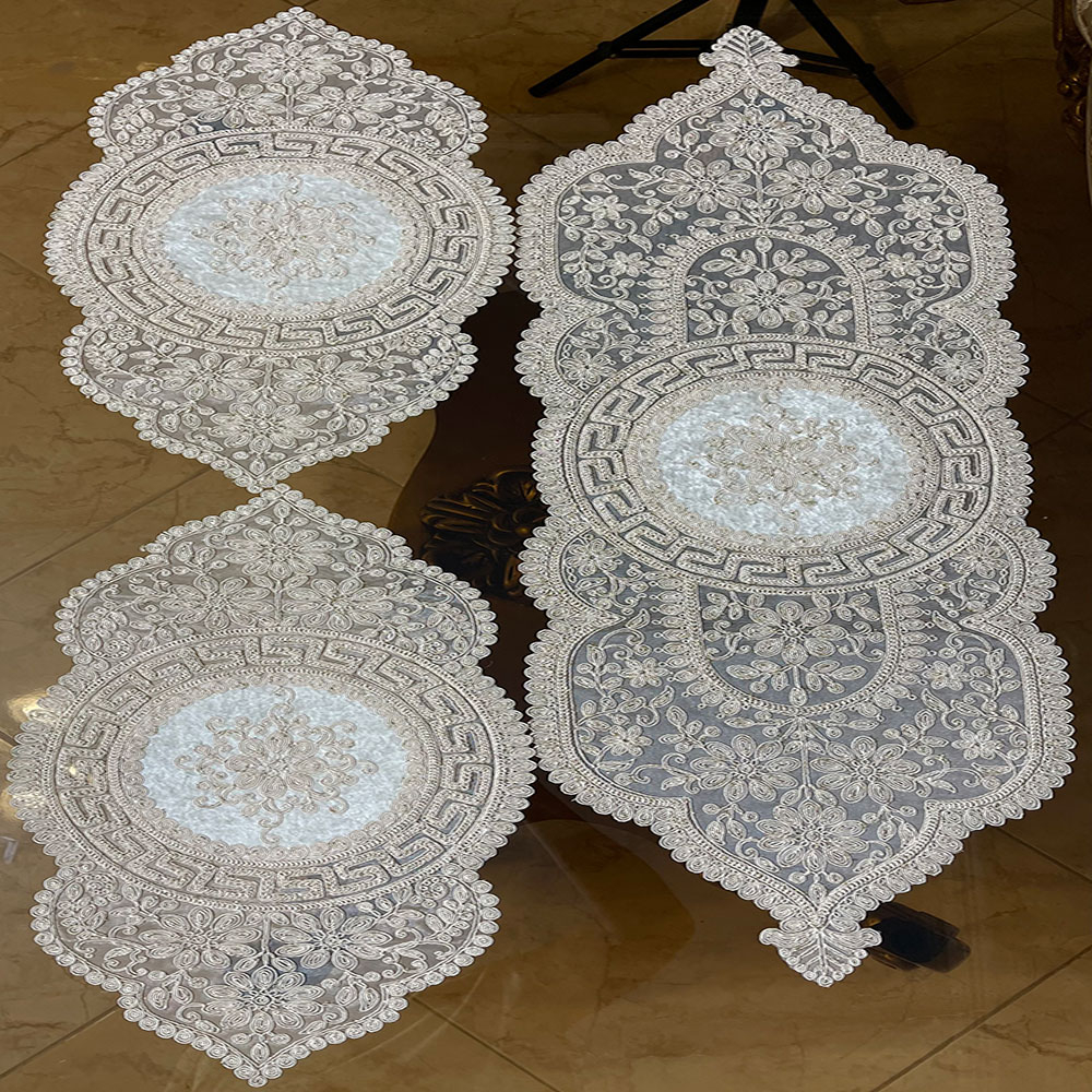 رومیزی 3 تکه مدل مخمل دانتل