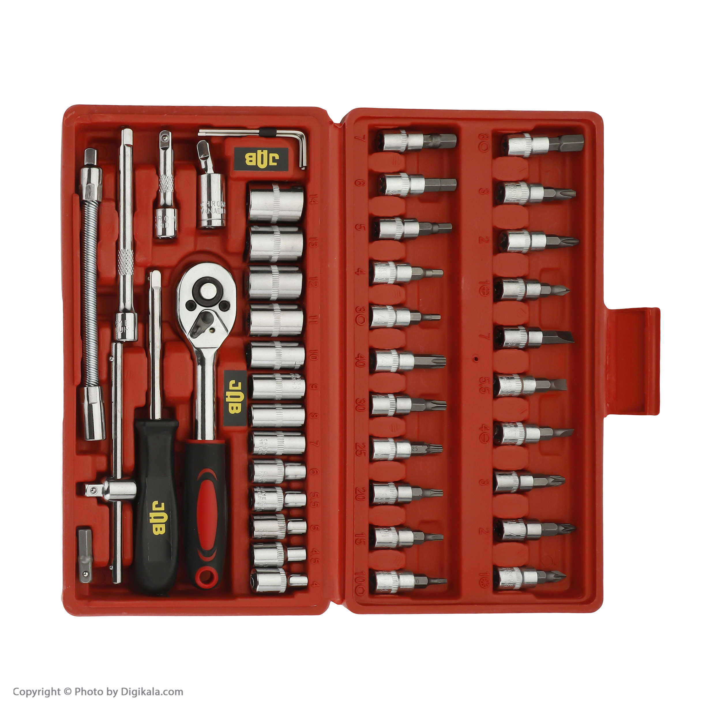 آچار و سری بکس و پیچ گوشتی جاب مدل J-10046 مجموعه 46 عددی