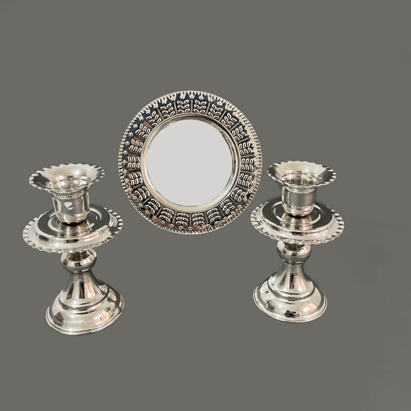 آینه و شمعدان مسی مدل پایه دار کروم کد ZH383