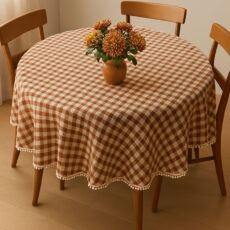 رومیزی پانیذ پود مدل چهارخانه گرد سایز 140x140 سانتیمتر