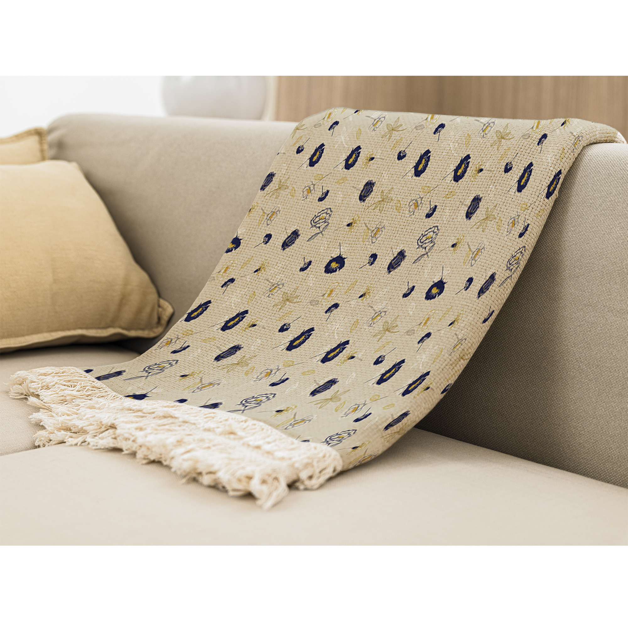 شال مبل بارمان دکور طرح گل و برگ کد 60 سایز 98x180 سانتی متر