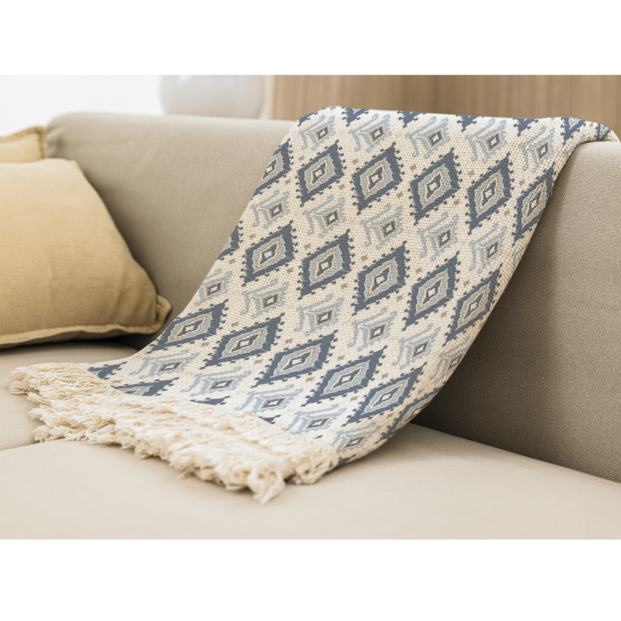 شال مبل بارمان دکور طرح لوزی رنگ پاستیلی کد 67 سایز 98x180 سانتی متر