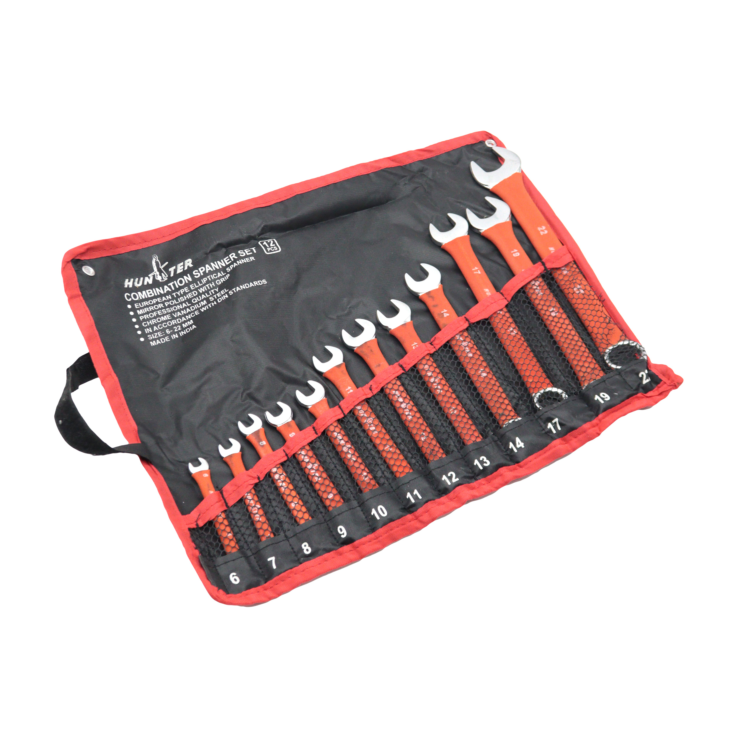 آچار یکسر تخت و یکسر رینگی هانتر مدل YP-INDIA-6-22MM مجموعه 12 عددی