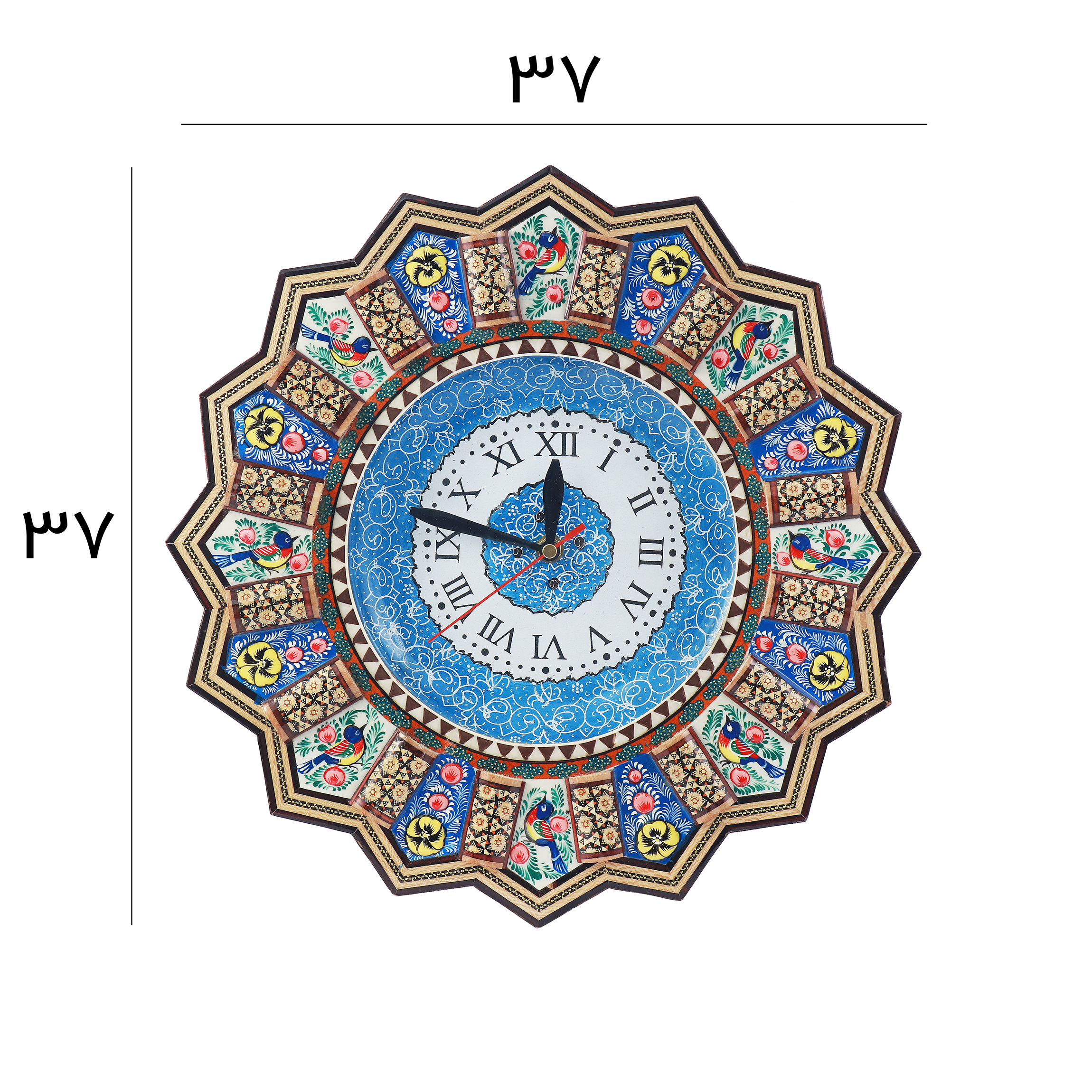 ساعت دیواری خاتم کاری مدل نقاشی گل و مرغ